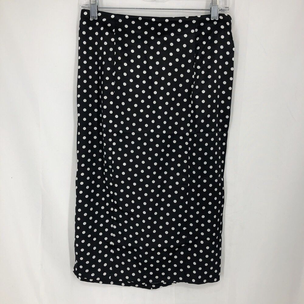 Chic Star Black White Polka Dot Paneled Satin Pinup Skirt 38 (29x26)